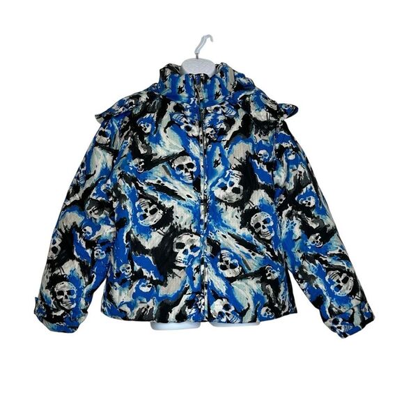 ERL Blue Skull Padded Puffer Jacket with Hood | L - Picture 4 of 13